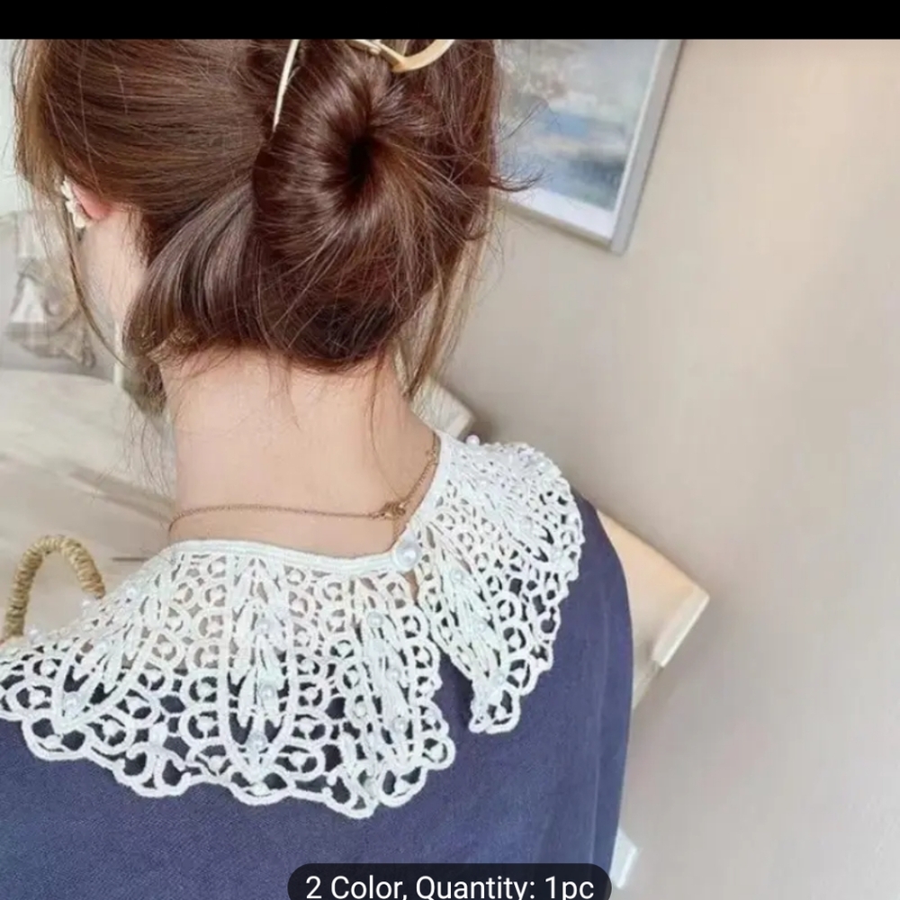 NWT Boho Elegant Lace Collar Pearl Details in White Dainty Retro - Picture 4 of 16